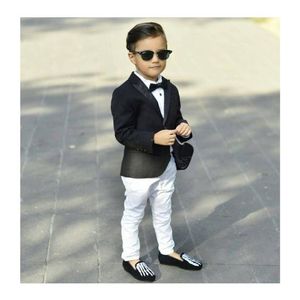 Black Boy's Suits Kids Formal Wear Slim Peaked Lapel One Button Fit Boy's Tuxedo Suit Set Jacket Pants Bow3270