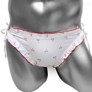 Mutande Lovely Cute Lolita Sissy Mutandine Kawaii Princess Side Tie Cherry Ruffle Biancheria intima da uomo Slip Sexy Lingerie gay Uomo