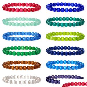 Pärlstav natur 8mm katt ögon sten opal armband rosa blå runda pärlor elastiska reiki smycken för kvinnor män dropp leverans armele dhgarden dhihq