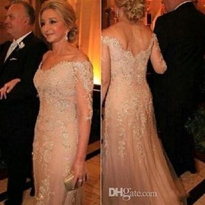 Mother Of The Bride Dresses Tulle Lace Sequined 3 4 Long Sleeves Evening Dress Deep V neck Appliques Groom Mother Formal Prom Gown246k