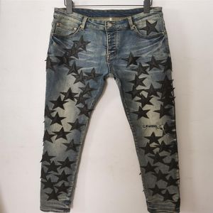 Jeans da uomo Pantaloni lunghi in pelle skinny Stella a cinque punte Distruggi la trapunta Jeans strappati da designer di moda Uomo Designer Clothes245d