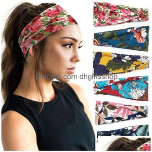 Headbands Sports Yoga Headband Turban Floral Printed Bandana Fitness Elastic Headwear Running Gym Head Wrap Sweatband Stretch Hair A Dh1Ci