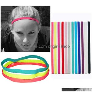 Headbands Women Men Yoga Hair Bands Sports Headband Anti-Slip Elastic Rubber Sweatband Football Biking Sport Accessories 12 Drop Del Dhrsz