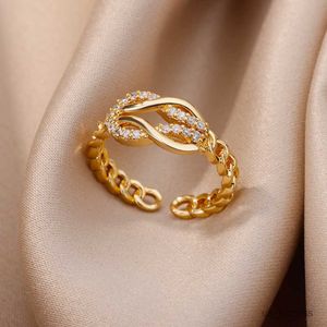 Pierścienie opaski vintage cyrkon kryształ Krążone łuk dla kobiet powodzenia Infinity Love Pierścień Regulowany prezent biżuterii R230720