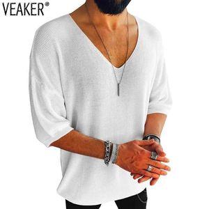 Erkek Tişörtler 2022 Yeni Erkekler Kısa Kollu Örme Tişört Erkek Yaz Düz Renk V Boyun Gevşek T-Shirt Üstleri S-3XL L230720