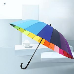 Umbrellas Automatic Rainbow Umbrella 24 Bone Long Handle Double Super Large Commercial Advertising Straight Umbrella 230719