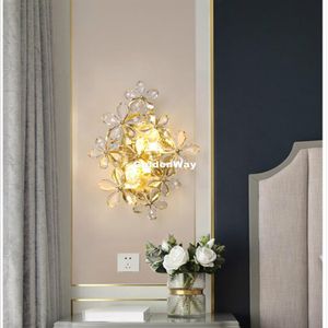 Candeeiro de parede de cristal moderno design floral quarto candeeiro de cabeceira corredor corredor luzes de parede W28cm H36cm sala de estar arandela luzes 285a