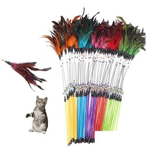 Cat Toys Pet Feather Spring Stick Teaser Kitten Interactive Bell Rod Wand Spela Toy Drop Delivery Home Garden Supplies Dhrex
