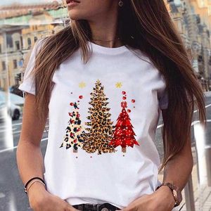 Stora kvinnors t-shirt kvinnors nyårsfest White Christmas Women's Print Christmas Party Kort ärm T-shirt Kvinnor