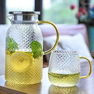 Water Bottles 1.3L Glass Pot Transparent Heat-Resistant Teapot Flower Tea Set Home Cold Jug Juice Beverage Container