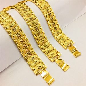 Bangle HOYON Real 24K Gold Coating Bracelet for Men Women Widen Watch Chain Bangles Pure Yellow Gold Color Chain Collares Fine Jewelry 230719