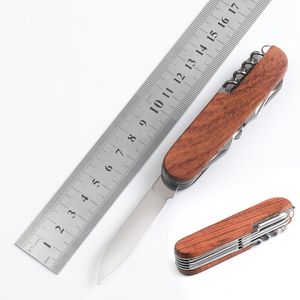 Wooden Handle Multifunctional Folding Knife Bottle Opener Keychain Scissors Portable Outdoor Camping Tool