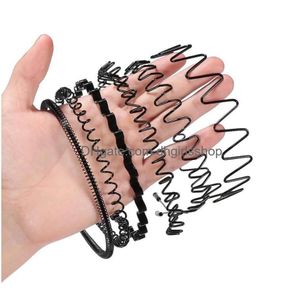 Fasce Moda Black Metal Waved Style Sport Hairband tinta unita per uomo Donna Uni Hair Band Casual Adt Headwear Boy Girl Regali Dhsfv