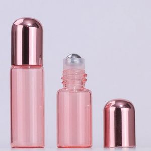 Venda imperdível 1-5ml vidro vazio perfume roll on frascos rosa com rolo de aço inoxidável e tampa mais recente pwgxt