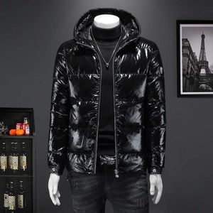 Piumino da uomo Parka YASUGUOJI Nuovo 2022 Inverno Casual Piumino d'anatra bianco Giacca da uomo Moda Breve Nero brillante Thicke Con cappuccio Caldo lucido Cappotto da uomo HKD230720