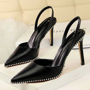 Sandals BIGTREE Shoes Rivet High Heels Woman Pumps Pu Leather Women Heels 9cm Sexy Party Shoes Black Red Apricot Wedding Shoes Female L230720