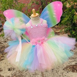 Dziewczyny pastel motylki bajki sukienki dla dzieci sukienki kwiat tutu ze skrzydłem i strój do włosów na fryzurze