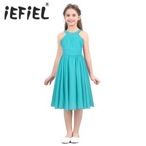 Iefiel Kids Girls Children Teenager Wedding Princess Dress Elegant Party Pageantフォーマルフラワー型ラインストーンシフォンドレス