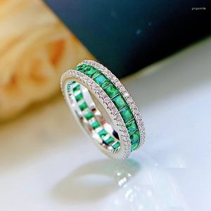 Cluster-Ringe, Retro-Stil, 925er-Sterlingsilber, runder Smaragd-Saphir-Imitat-Moissanit-Edelsteinring, Premium-Schmuck für Damen