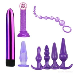 Vibrators 6 piecesset 8 elastic anal plug silicone backyard vibration massage stick adult sexual Gspot orgasm 230719