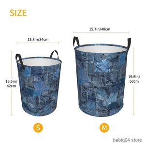 Kosze do przechowywania Blue Denim Dżinsy Pieszeń Patchwork Składane kosze do prania Dirty Sundries Kosz magazynowy Organizator domu Duże wodoodporne kosza R230720