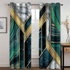 Curtain 3D Modern Luxury Marble Blue Black 2 Pieces Shading Darkening For Living Room Bedroom Kitchen Treatment Hook Decor