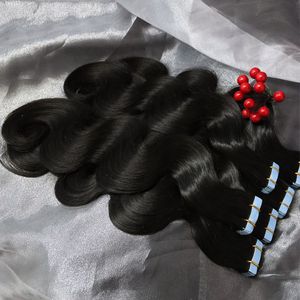 Körperwellen-Tape-in-Haarverlängerungen, Echthaar, unverarbeitetes brasilianisches, malaysisches, indisches, reines Haar, natürliche Farbe