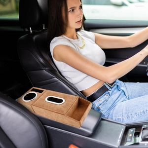 Car Organizer Armrest Water Cup Holder Pu Leather Storage Box Soft Elbow Support Cushion Multi-functional Movable For