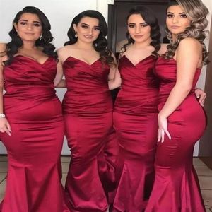 2021 Burgundy Mermaid Bridesmaid Dresses Sexy Sweetheart Sweep Train Maid Of Honor Gowns Backless Elegant Wedding Guest Party Dres286f