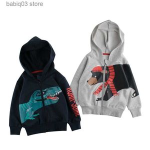 Hoodies Moletons 2021 Primavera Outono Crianças Moletom Roupas Crianças Meninos Meninas Algodão Zíper Dinossauro Desenhos Animados Casaco Moletom Casual Vestuário T230720