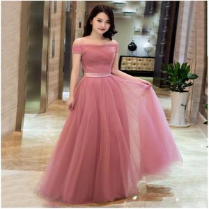 Dusty Pink Cheap Bridesmaid Dresses Long Off The Shoulder Pleated Tulle In Stock Bridesmaid Gowns Under 100 Wedding Party Dress2861