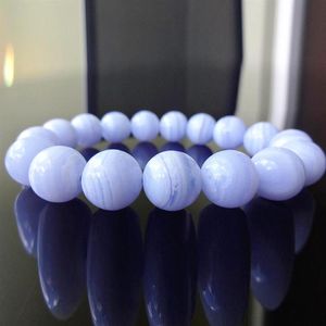 MG1130 Высокий класс подлинный 12 мм Blue Lace Agate Chalcedony Bearse Bracelet для мужчин или женщин подарок для HI233M