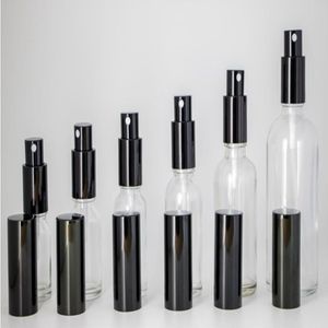 Partihandel mycket klara glas sprayflaskor 10 ml 15 ml 20 ml 30 ml 50 ml 100 ml bärbara påfyllningsbara flaskor med parfymatomizer svart mössa jshjm