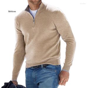 メンズセーターメンズウールクォータージップセーター長袖暖かいソリッドカラープルオーバーアウトドア秋の冬