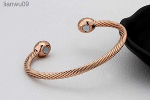 Vintage pure copper Magnetic bracelet bangle Solid Copper bracelet Healing Healthy Energy Power bracelet Twisted Chain for women L230704