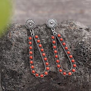 Dangle Earrings CORAL BLOSSOM With Stone Turquoise Flower Stud Red Teardrop Western Jewelry Gifts For Her/Accessories