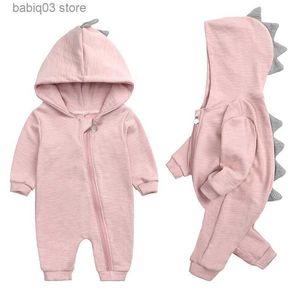 Jumpsuits Neuer Baby-Dinosaurier-Kapuzen-Baumwoll-Body für Jungen und Mädchen, Baby-Langarm-Kletteranzug, Baby-Body T230720