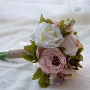 Bouquet da sposa blu Accessori da sposa colorati Fiori da damigella d'onore artificiali bianchi Perline Perline Sposa con fiori CPA1565235c