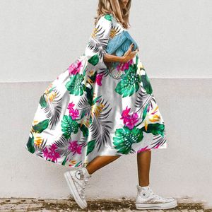 Basic Casual Dresses Summer Women Dress Vintage Loose O Neck Half Sleeve Floral Printed A-Line Dresses Elegant Boho Beach Long Dress Vestidos 230719