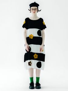 Urban Sexy Dresses imakokoni design original 2023 verão malha flor vestido listrado preto e branco longo 234113 230719