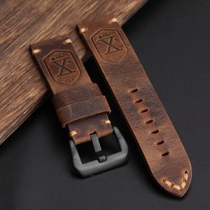 Watch Bands Handmade Leather Strap 20 22 24 26MM Black-Brown X-Skull Head Decorated Cowhide Men Bracelet Suitable For Military strap 230719