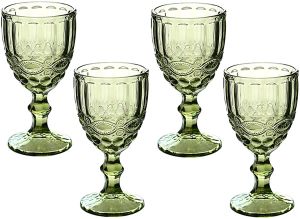 10oz vinglasögon färgade glasbägare med stam 300 ml vintage mönster präglade romantiska drycker för fest bröllop FY5509 JY20