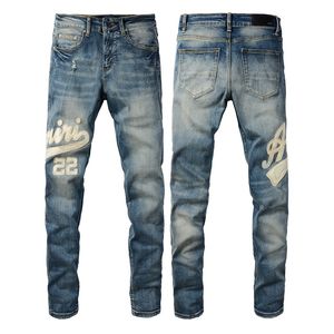 Mens Designer Jeans Amiryes High Elastics Distressed Ripped Slim Fit Motorcycle Biker Denim for Men S Fashion Black Pants#030 28-38