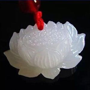 Azjatyckie naturalne rzeźbione ręcznie chińskie wisiorki jadelek - White Jade Lotus215o