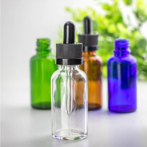 Klare 30-ml-Tropfflaschen aus Glas mit Pipettenröhrchen, schwarzer kindersicherer Verschluss für ätherische Öle, Eliquid Ikoci