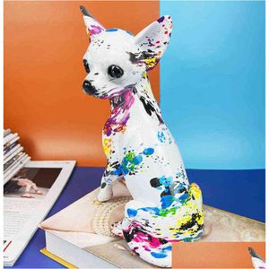 Decorative Objects Figurines Nordic Colorf Graffiti Scpture Chihuahua Dog Modern Statue Painted Bldog Office Living Room Decoratio Dhfn4