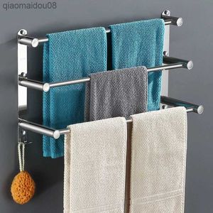 Mode Wand-montiert Bad Handtuch Rack Bar Küche Wc Tücher Hängen Regal Klebstoff Edelstahl Handtuch Aufhänger Rack L230704