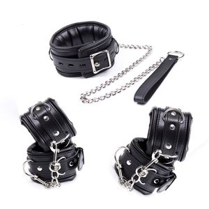 Bondage Leather metal soft sponge handle ankle cuffs and collar drag Bdsm binding set couple sex toy 230719