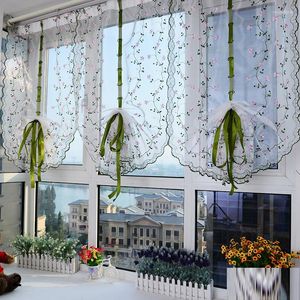 Curtain 1pc Pastoral Tulle Window Roman Embroidered Sheer For Kitchen Living Room Bedroom Screening Daisy Blinds