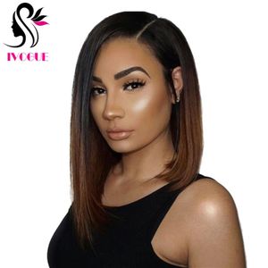 Castanho Ombré Cabelo Humano Full Lace Peruca Virgem Cabelo Indiano Assimétrico Curto Bob Lace Front Peruca para África América Mulheres2623